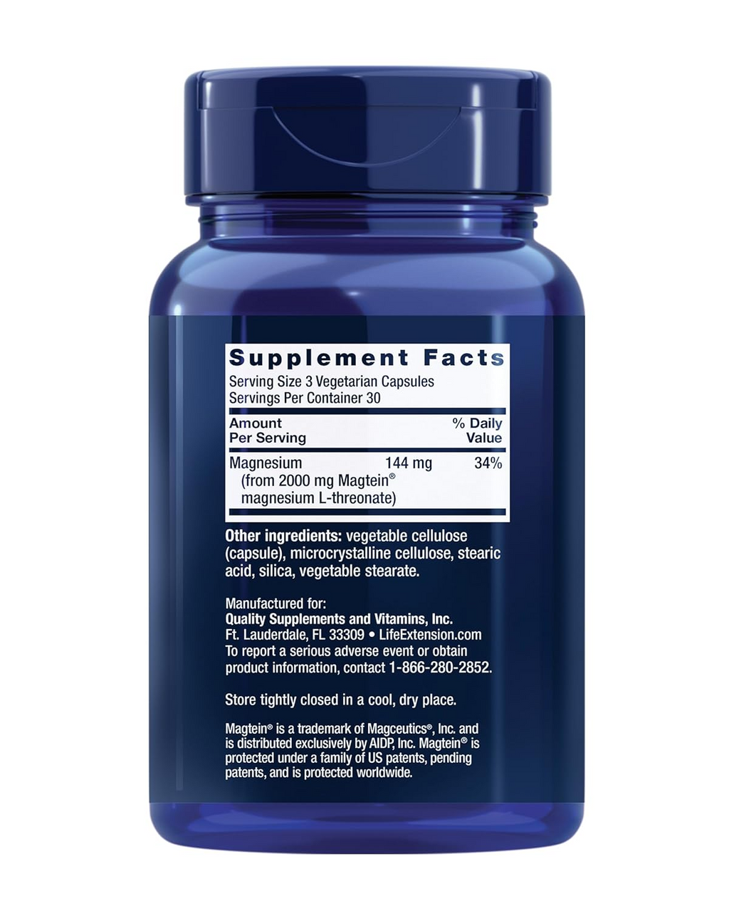 Life Extension Neuro-Mag Magnesium L-Threonate 90 Vegetarian Capsules (48 mg per Capsule)