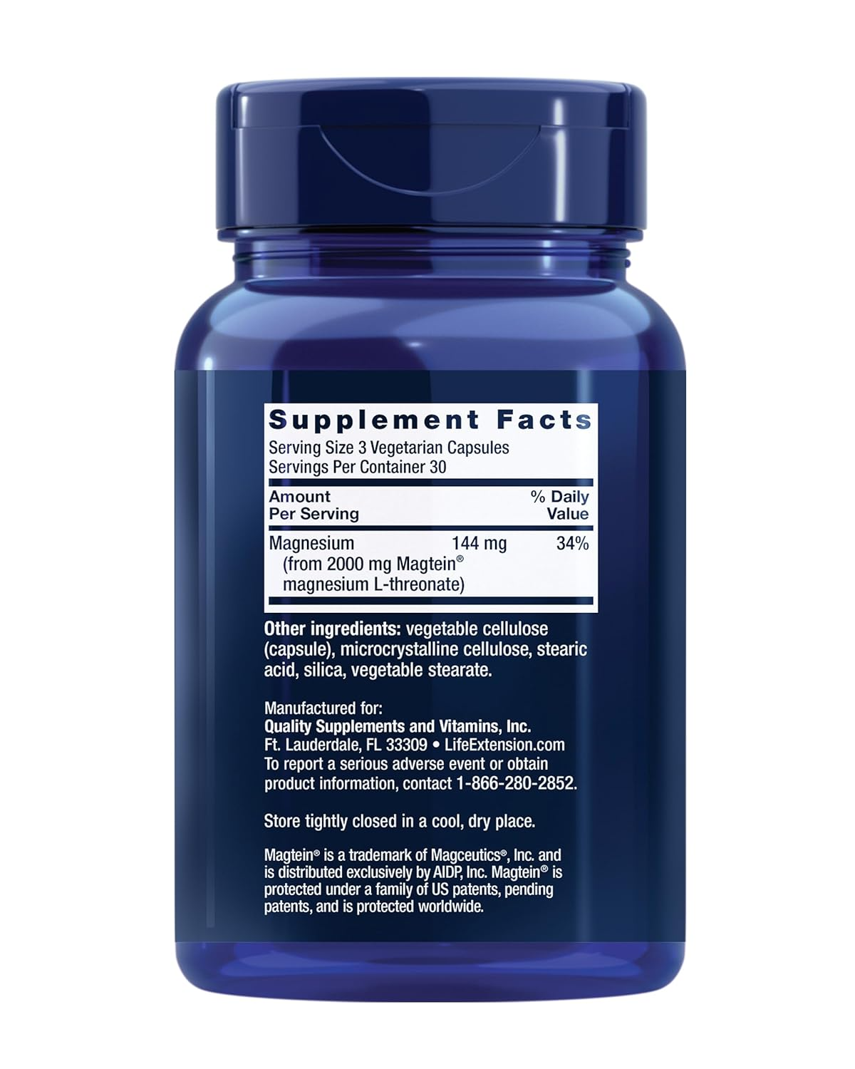 Life Extension Neuro-Mag Magnesium L-Threonate 90 Vegetarian Capsules (48 mg per Capsule)