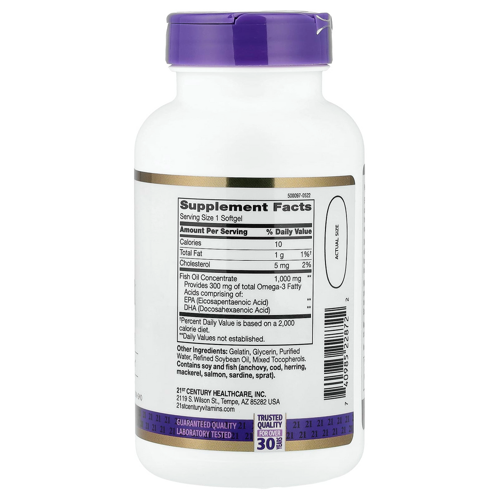 21st Century Fish Oil 1000 mg Softgels, 60 Count