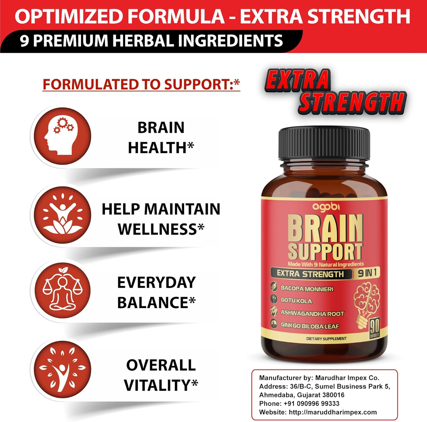 Agobi 9in1 Brain Support Extra Strength 90 Capsules