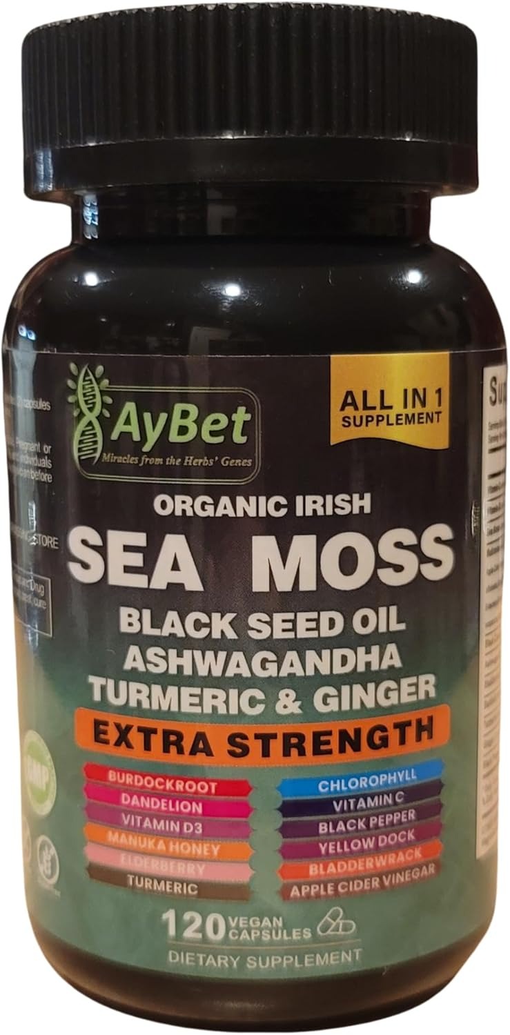 Organic Irish Sea Moss, Black Seed Oil, Ashwagandha, Turmeric,Ginger Capsule