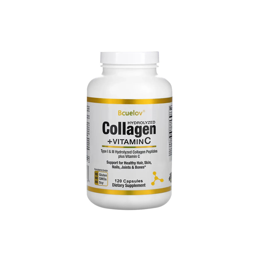 Bcuelov Type I & III Hydrolyzed Collagen Peptides + Vitamin C 120 Capsules