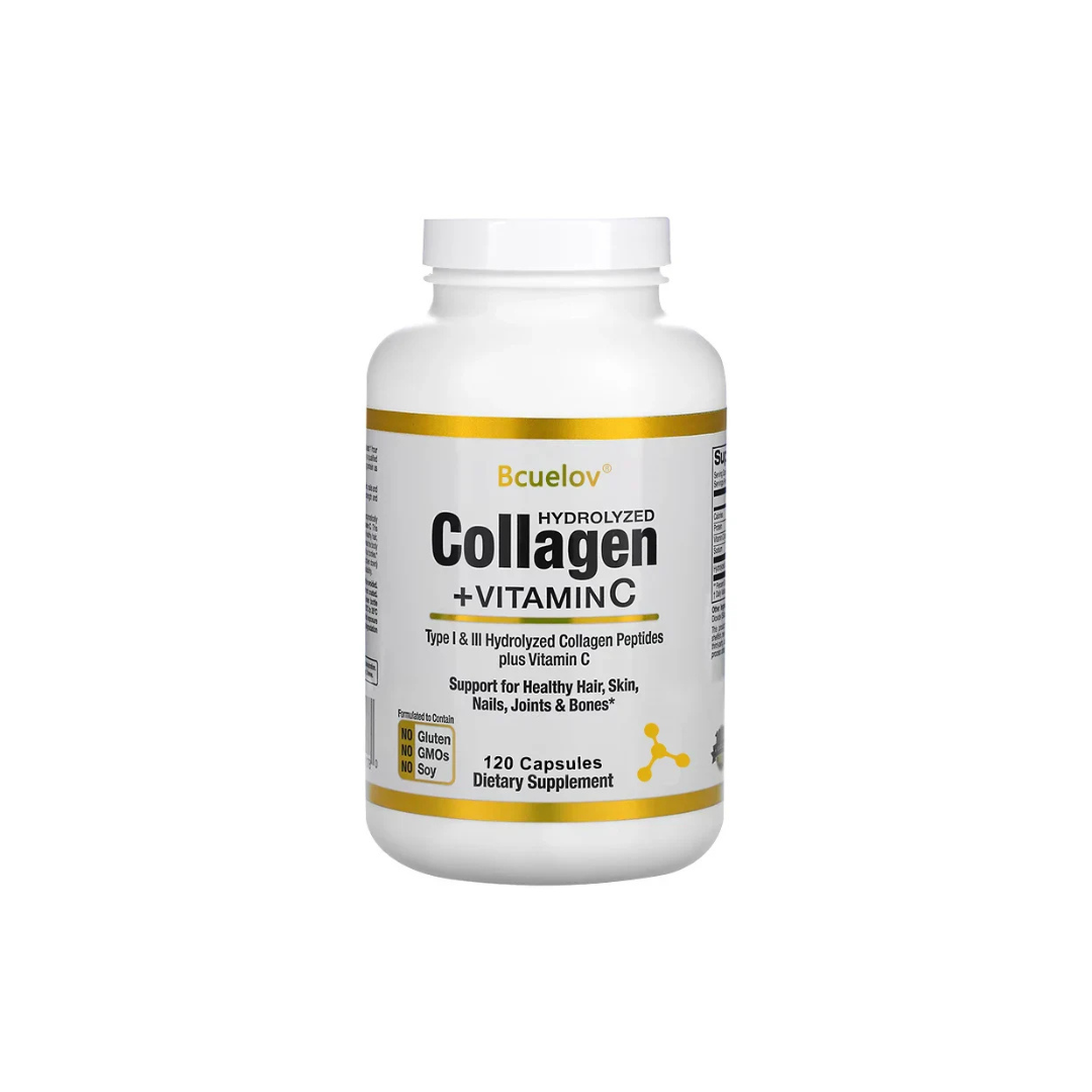 Bcuelov Type I & III Hydrolyzed Collagen Peptides + Vitamin C 120 Capsules