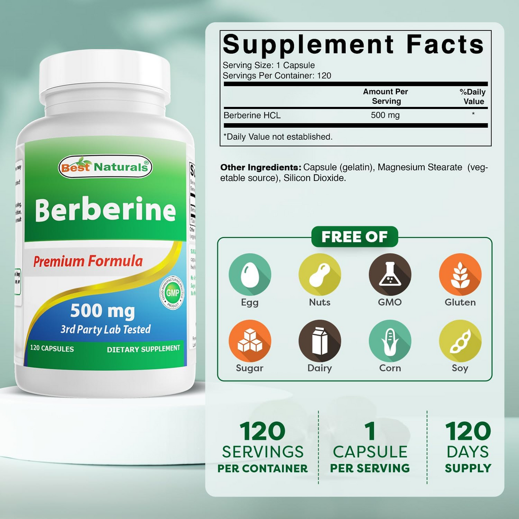 Best Naturals Berberine 500 mg, 120 Capsules