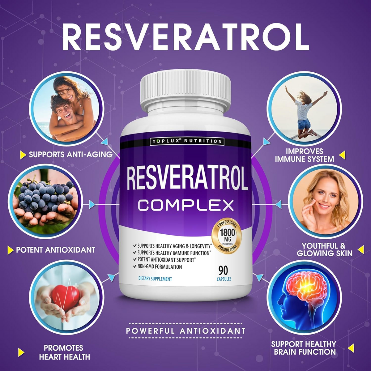 Toplux Nutrition Resveratrol Complex 1800mg 90 Capsules