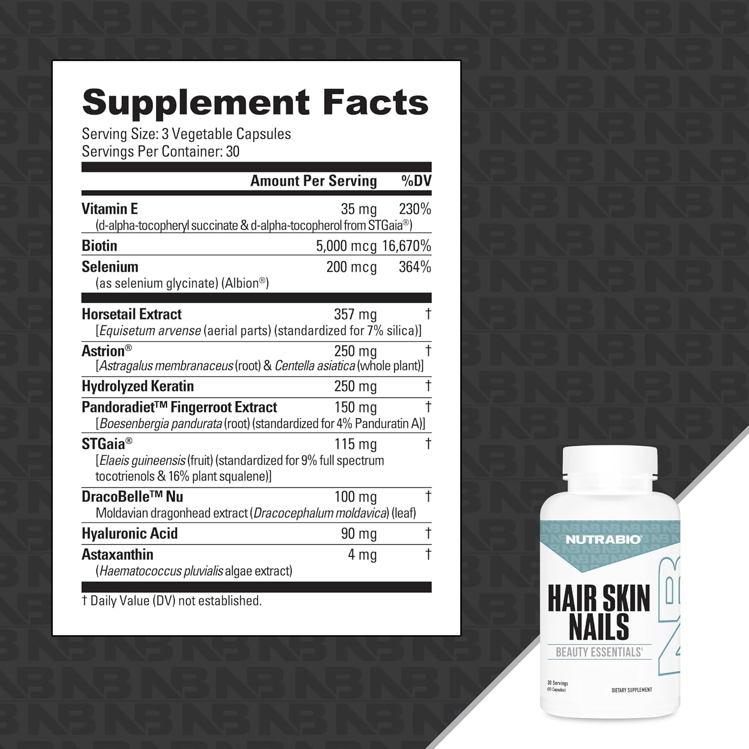 NutraBio Hair Skin Nails, 90 Capsules