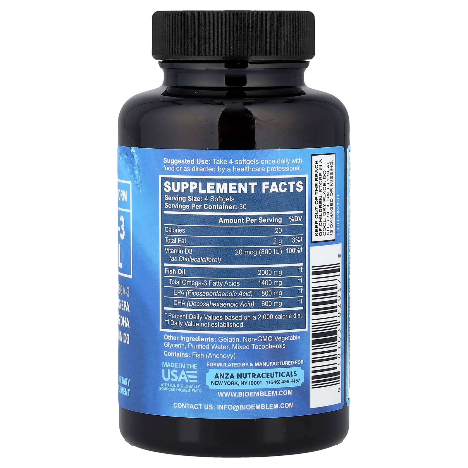 BioEmblem Omega-3 Fish Oil 2000mg 120 Soft Gels