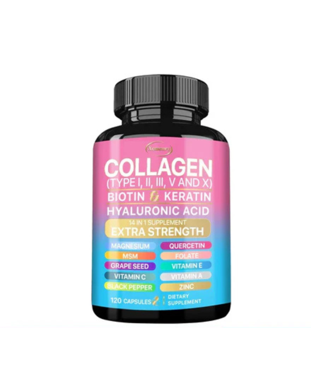 Collagen Capsules Type I, II, III, V and X with Biotin Keratin and Hyaluronic Acid - 120 Count