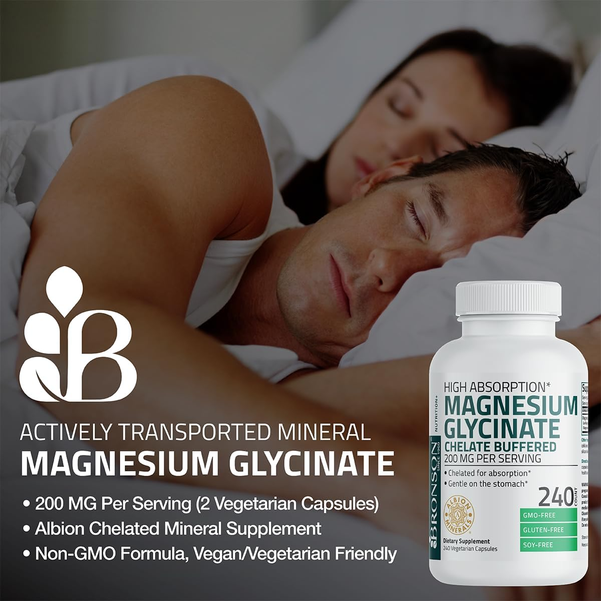 Bronson Magnesium Glycinate 200mg - 60 Capsules