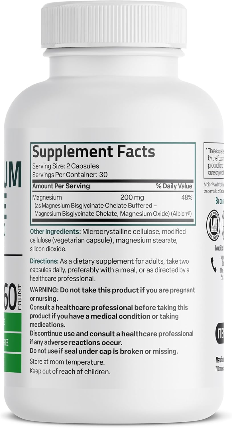 Bronson Magnesium Glycinate 200mg - 60 Capsules