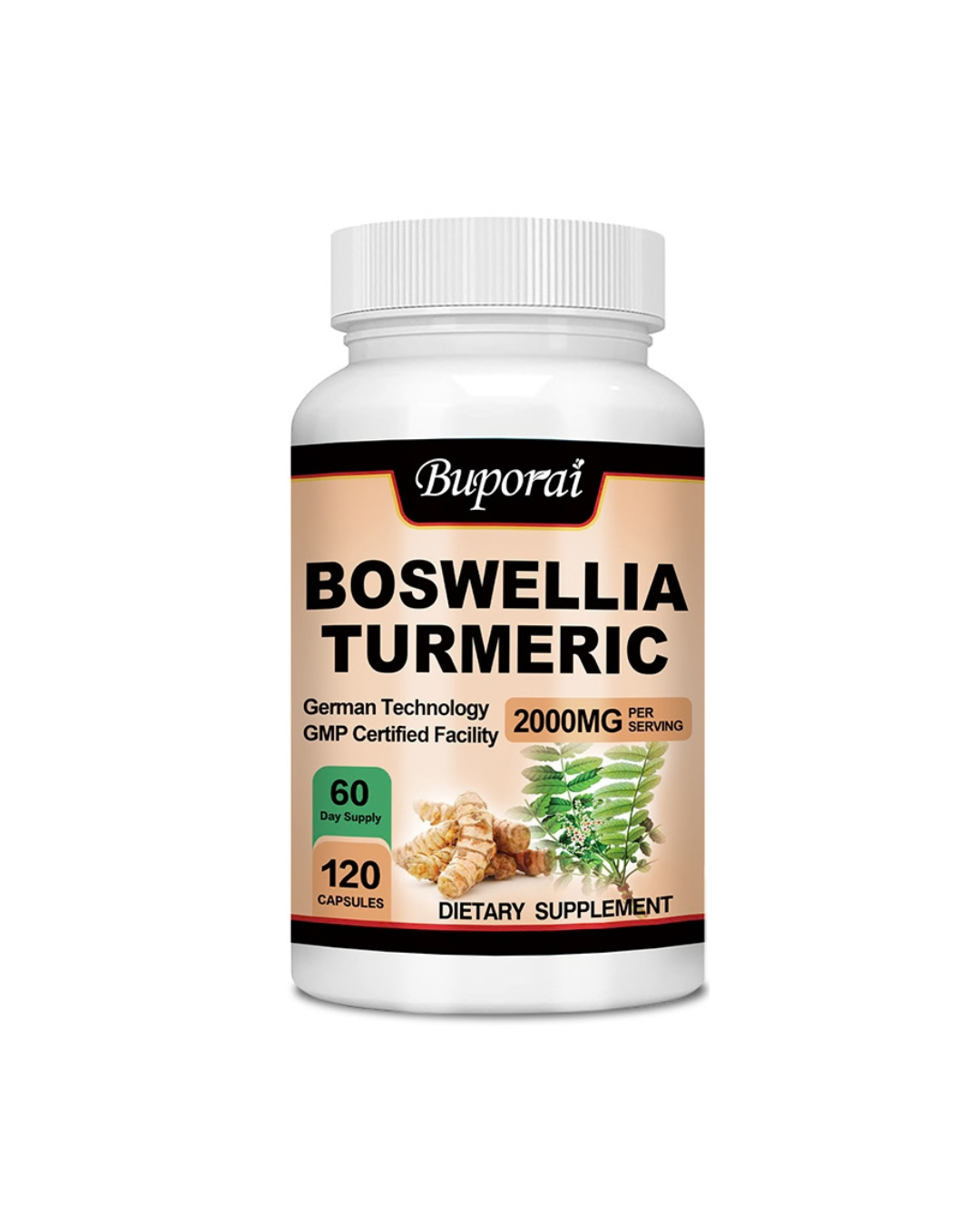 Buporai Boswellia Turmeric & Black Pepper Extract 2000mg per Serving - 120 Capsules