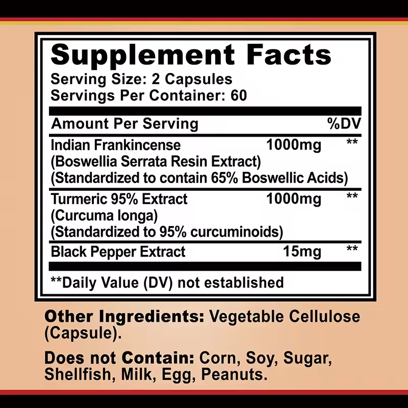 Buporai Boswellia Turmeric & Black Pepper Extract 2000mg per Serving - 120 Capsules