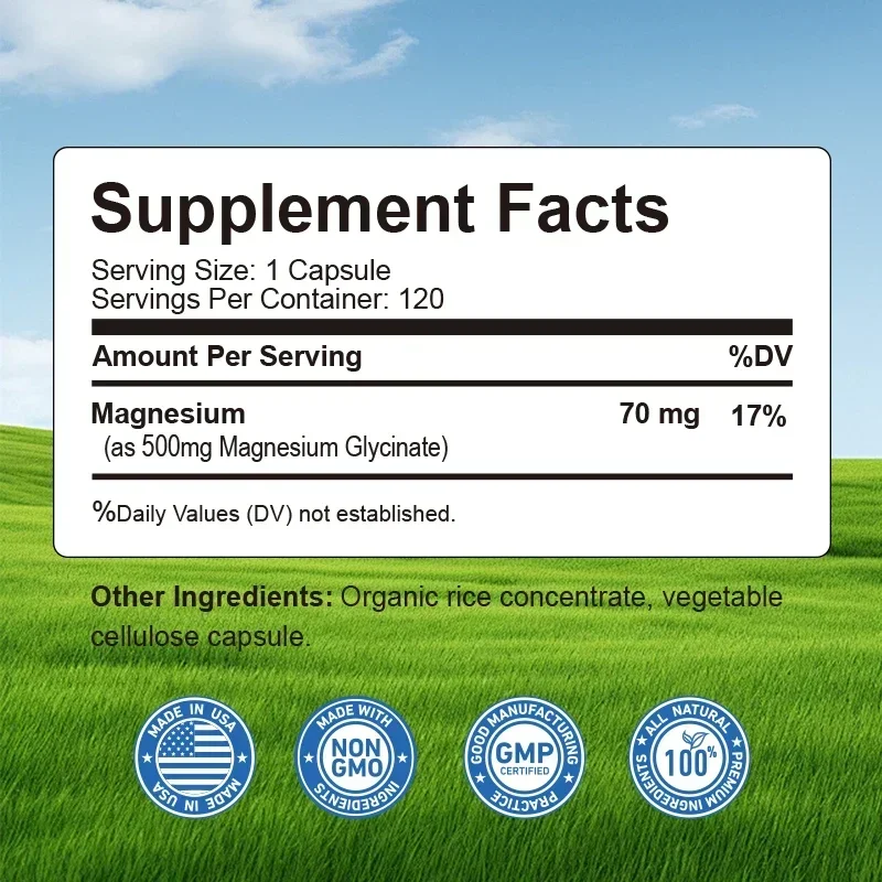 Buporai Magnesium Glycinate 500mg 120 Capsules
