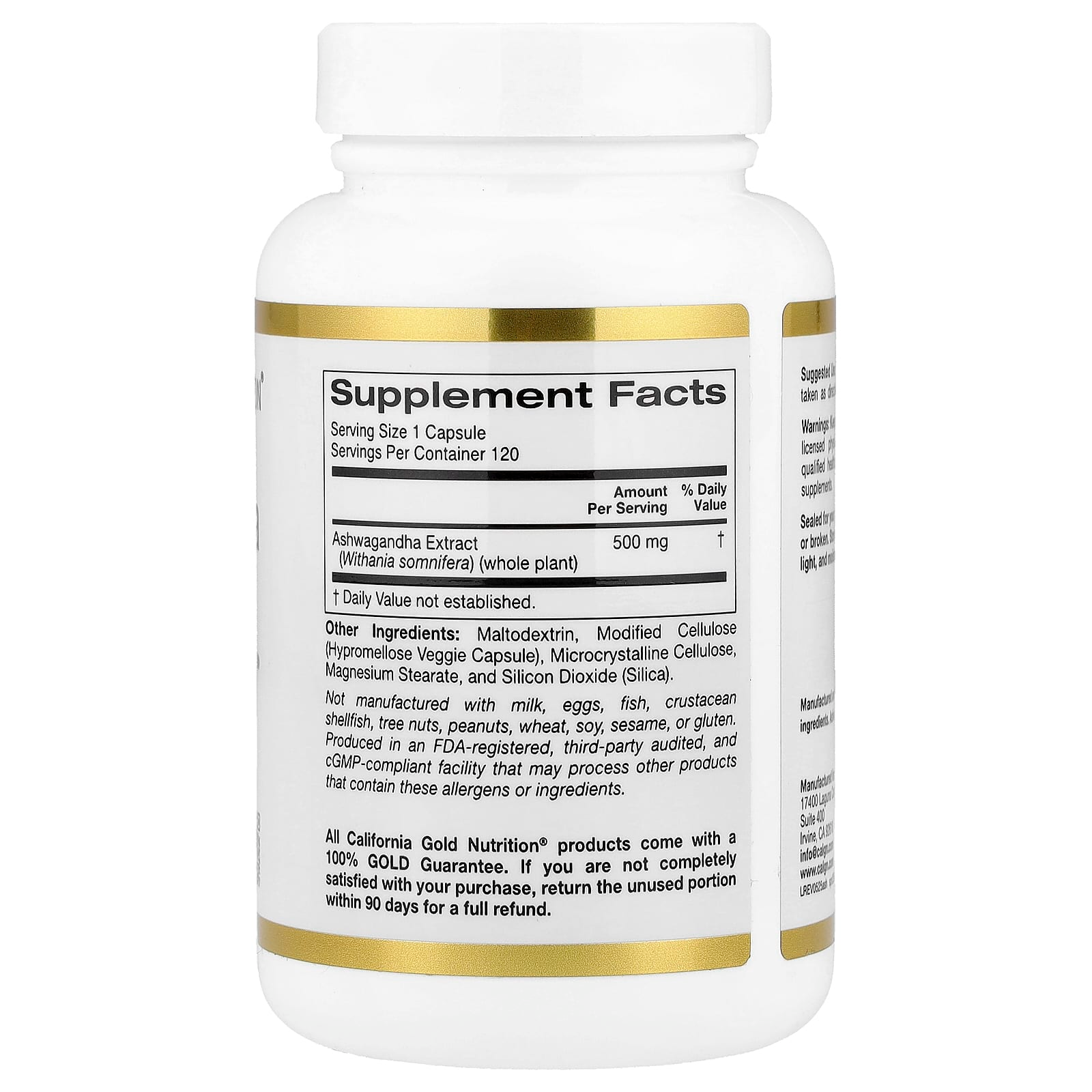 California Gold Nutrition Ashwagandha 500 mg, 120 Veg Capsules
