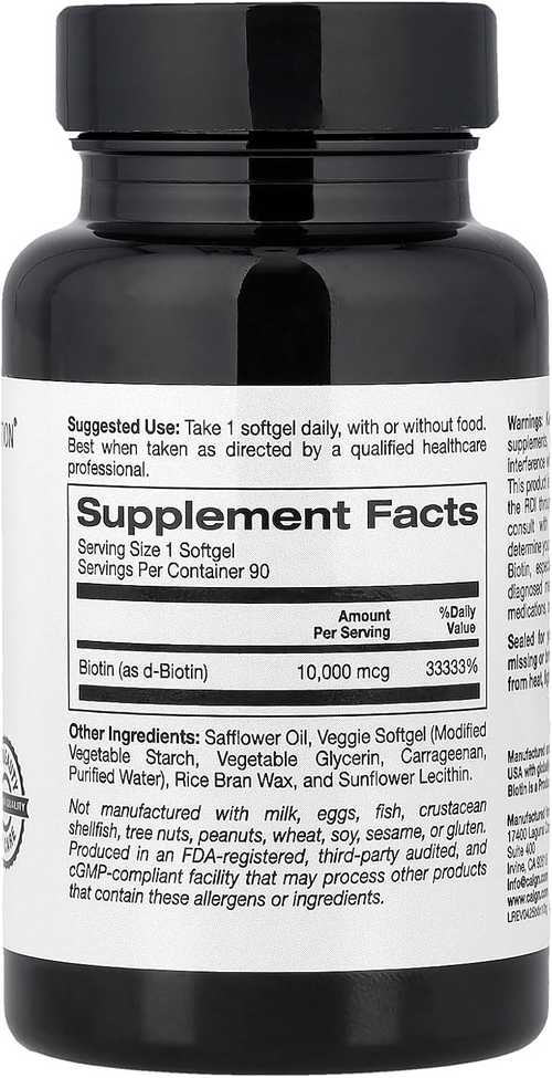 California Gold Nutrition Biotin 10,000 mcg 30 Veggie Capsules