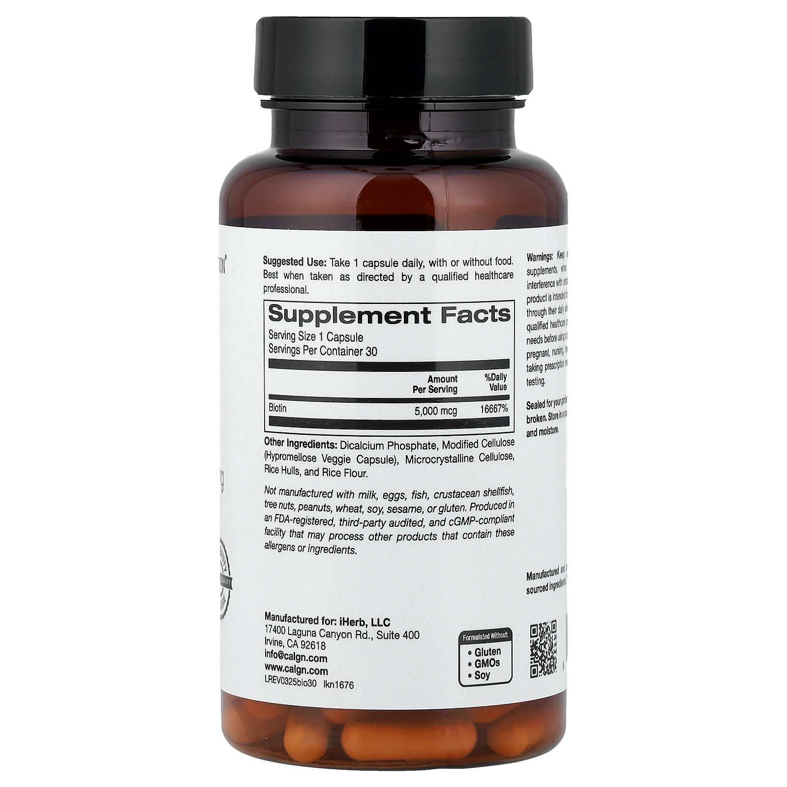 California Gold Nutrition Biotin 5,000 mcg 30 Veggie Capsules