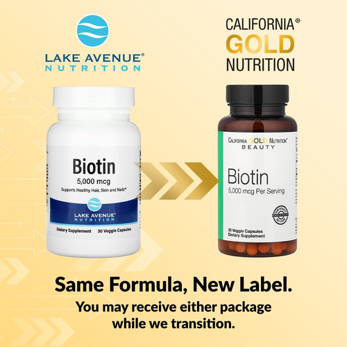 California Gold Nutrition Biotin 5,000 mcg 30 Veggie Capsules