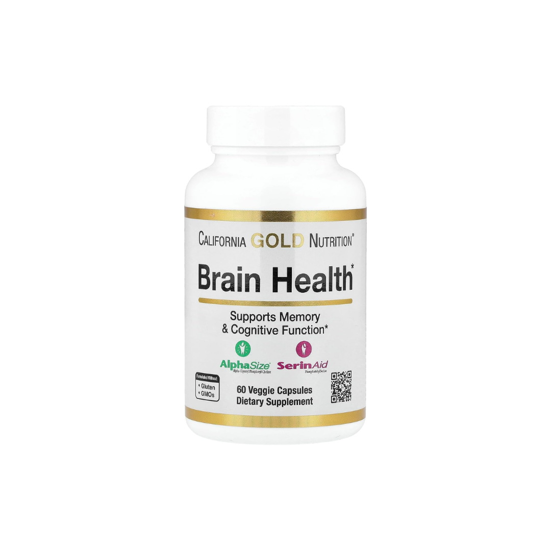 California Gold Nutrition Brain Health with Alpha-Glycerophosphorylcholine Calcium Phosphorus and Phosphatidyl serine 60 Veggie Capsules