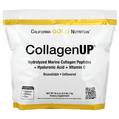 California Gold Nutrition CollagenUP®, Hydrolyzed Marine Collagen Peptides with Hyaluronic Acid and Vitamin C, Unflavored, 7.26 oz (206 g)
