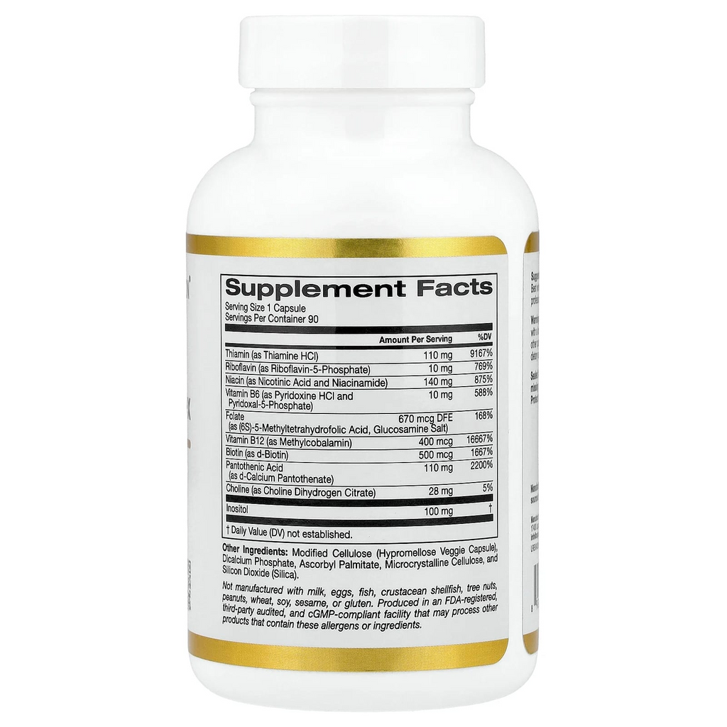 California Gold Nutrition High Potency Vitamin B Complex 90 Veggie Capsules