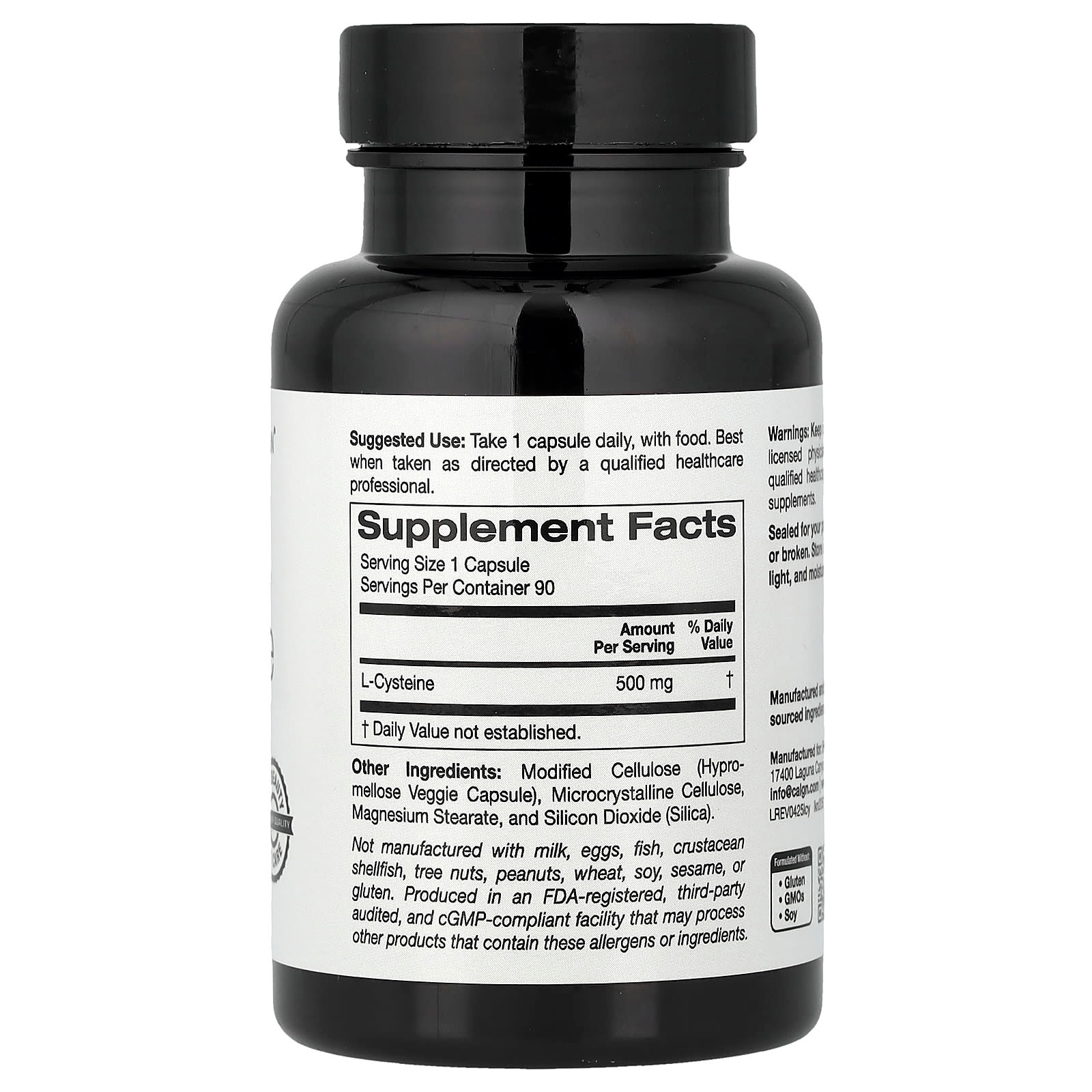 California Gold Nutrition L-Cysteine 500 mg, 90 Veggie Capsules