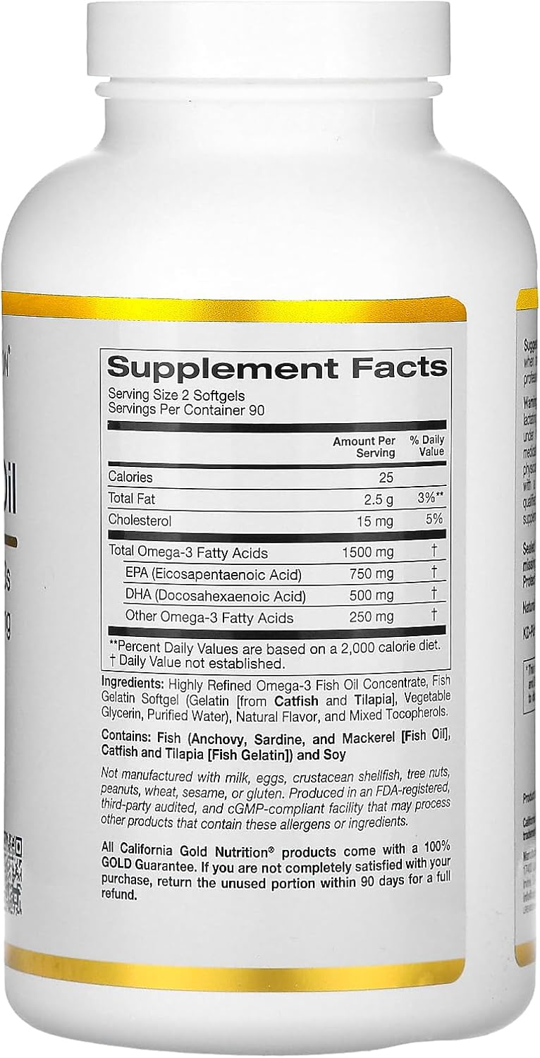 California Gold Nutrition Norwegian Omega-3 Fish Oil with EPA/DHA 180 Softgels
