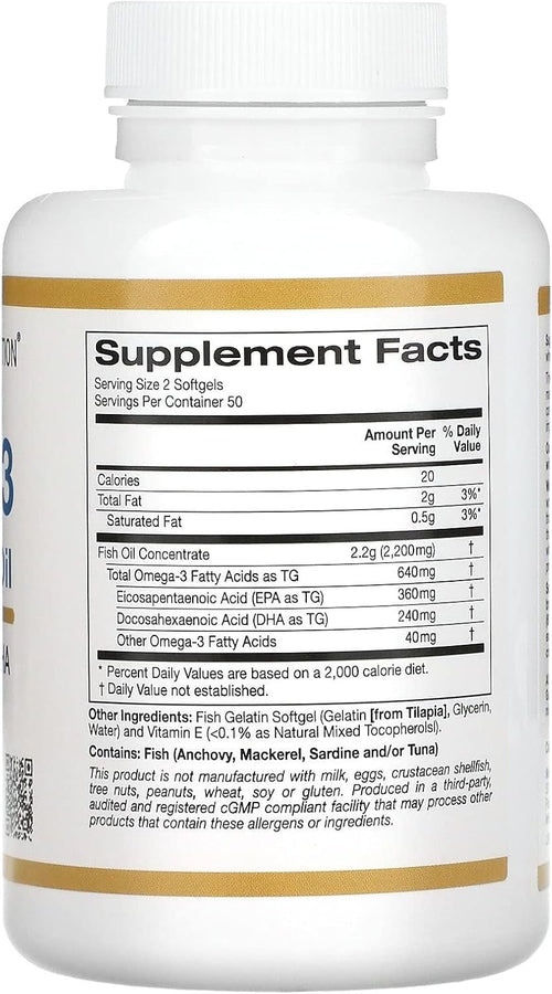 California Gold Nutrition Omega-3 Premium Fish Oil - 100 Softgels