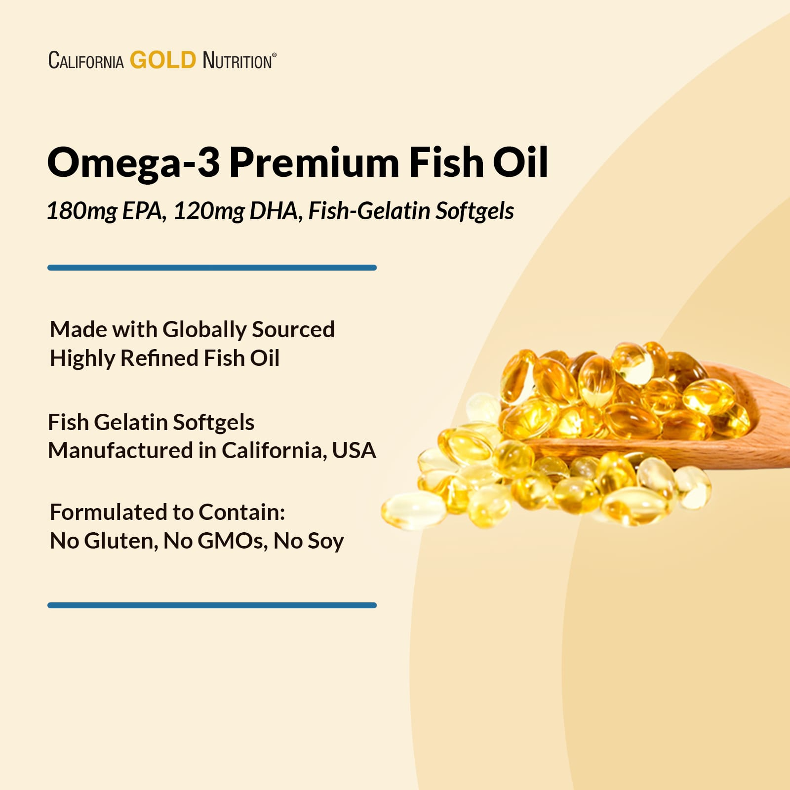 California Gold Nutrition Omega-3 Premium Fish Oil - 100 Softgels