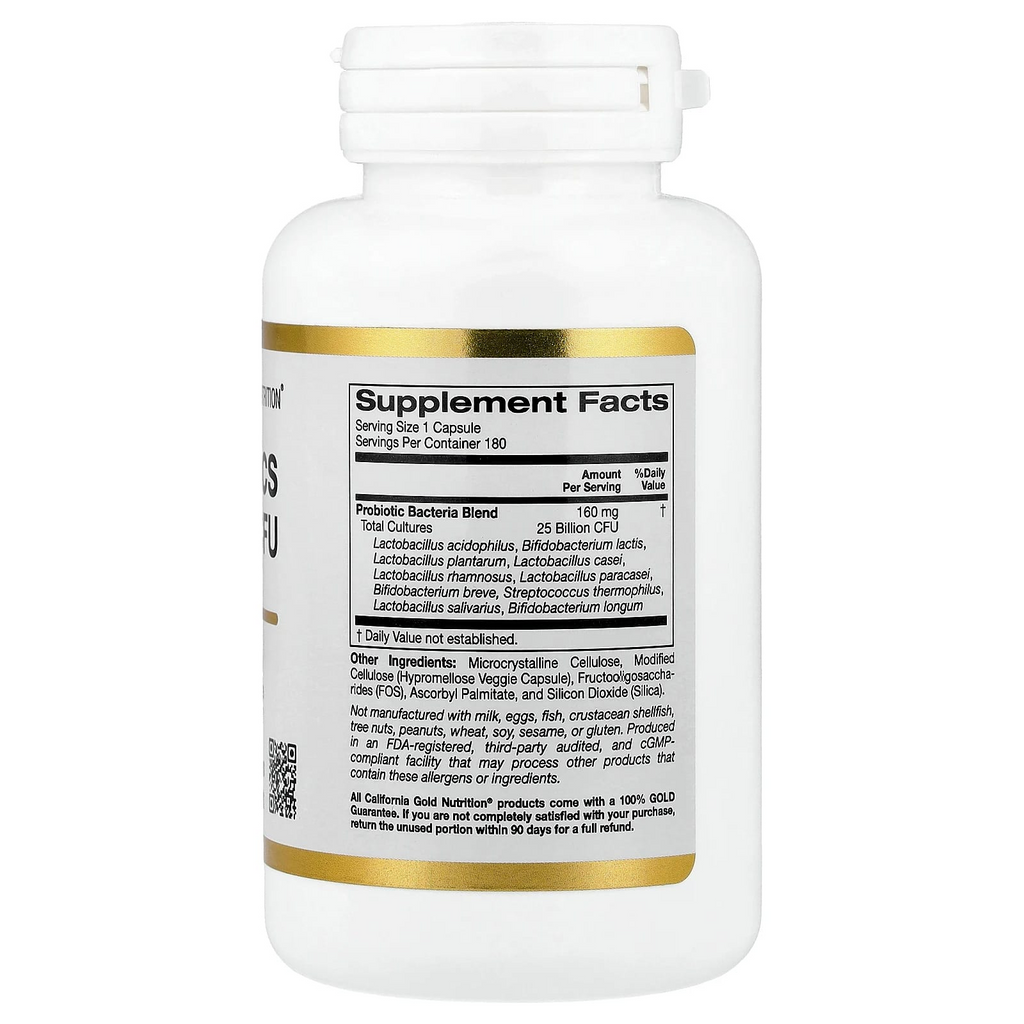 California Gold Nutrition Probiotics 10 Strain Blend 25 Billion CFU, 180 Veggie Capsules