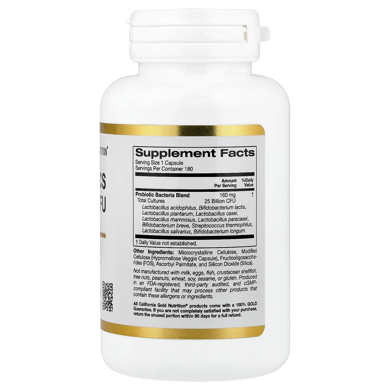 California Gold Nutrition Probiotics 10 Strain Blend 25 Billion CFU, 180 Veggie Capsules