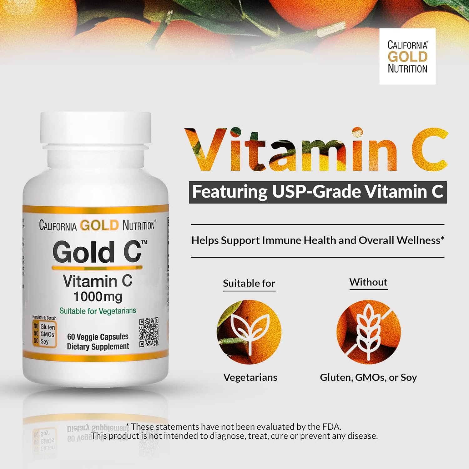 California Gold Nutrition Gold C Vitamin C 1,000 mg - 60 Capsules