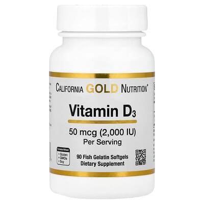 California Gold Nutrition Vitamin D3 50 mcg (2,000 IU) 90 Fish Gelatin Softgels