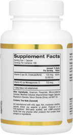 California Gold Nutrition Vitamin D3 + K2 as MK-7 180 Veggie Capsules