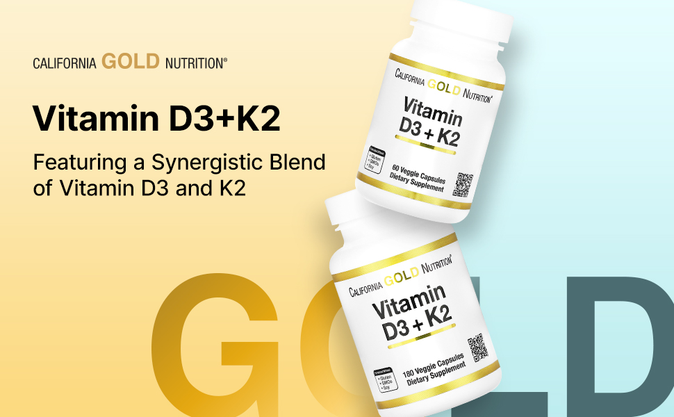 California Gold Nutrition Vitamin D3 + K2 as MK-7 180 Veggie Capsules
