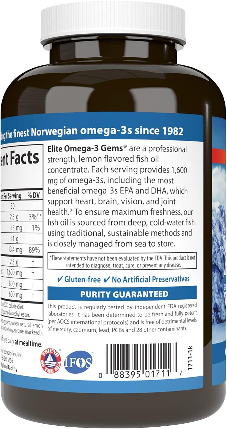 Carlson Wild Norwegian Elite Omega-3 Gems® Natural Lemon, 120 Soft Gels