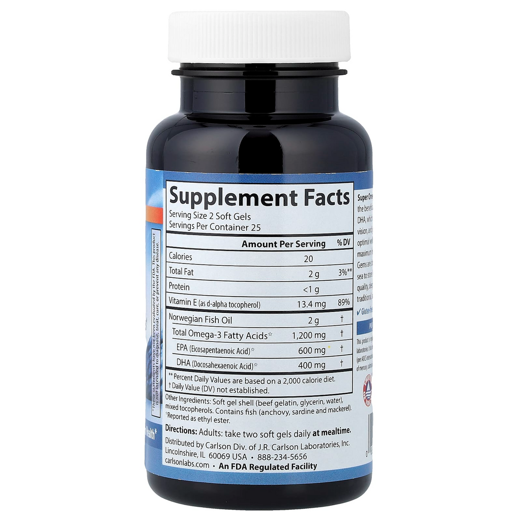 Carlson Wild Caught Super Omega-3 Gems 100 Softgels