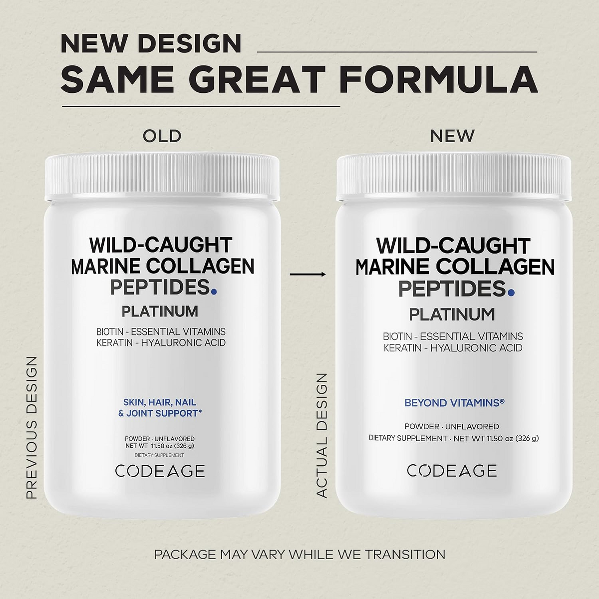Codeage Wild-Caught Marine Collagen Peptides Powder Platinum With Biotin 326g
