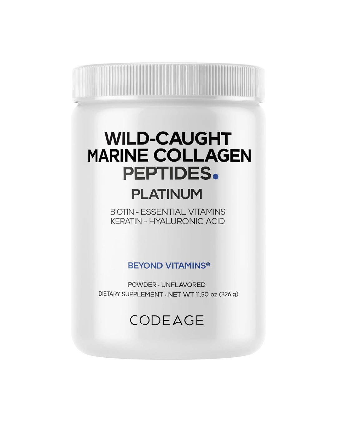 Codeage Wild-Caught Marine Collagen Peptides Powder Platinum With Biotin 326g