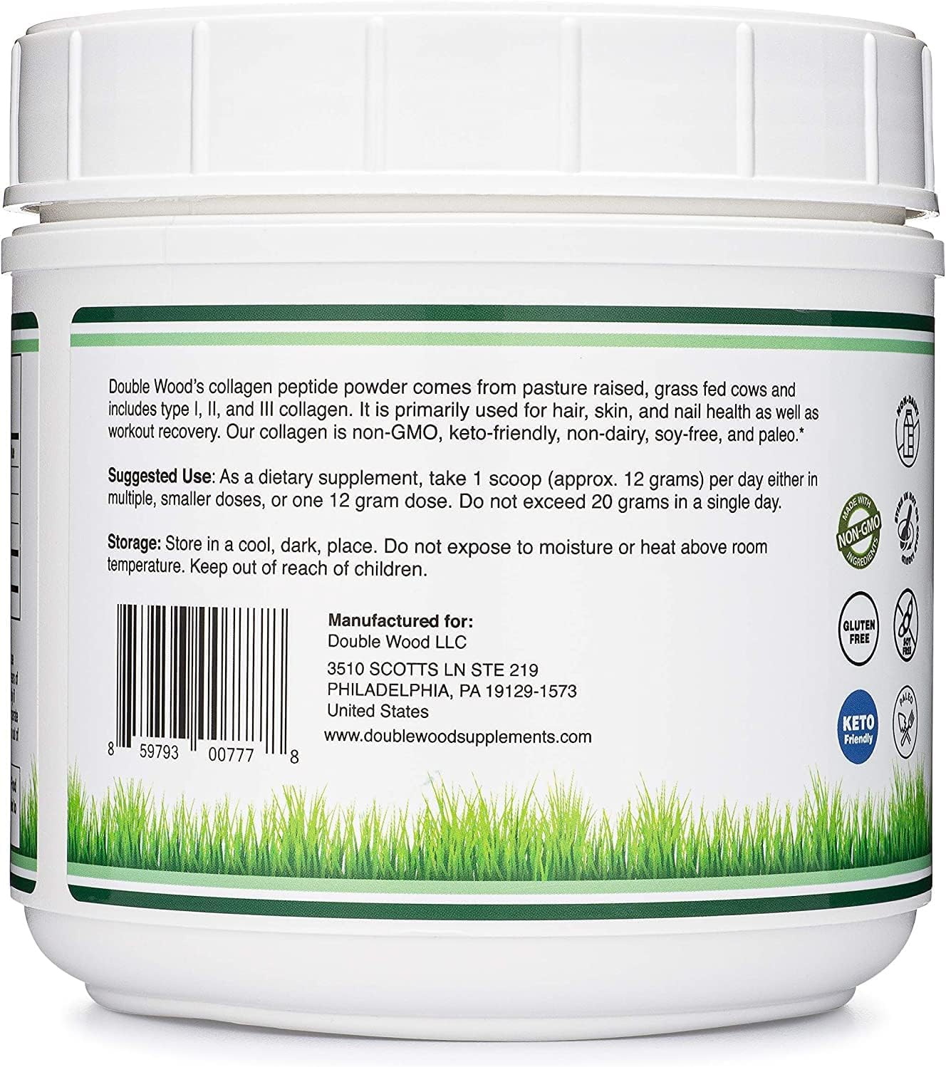 Double Wood Collagen Peptides Powder Type I, II and III - 456g