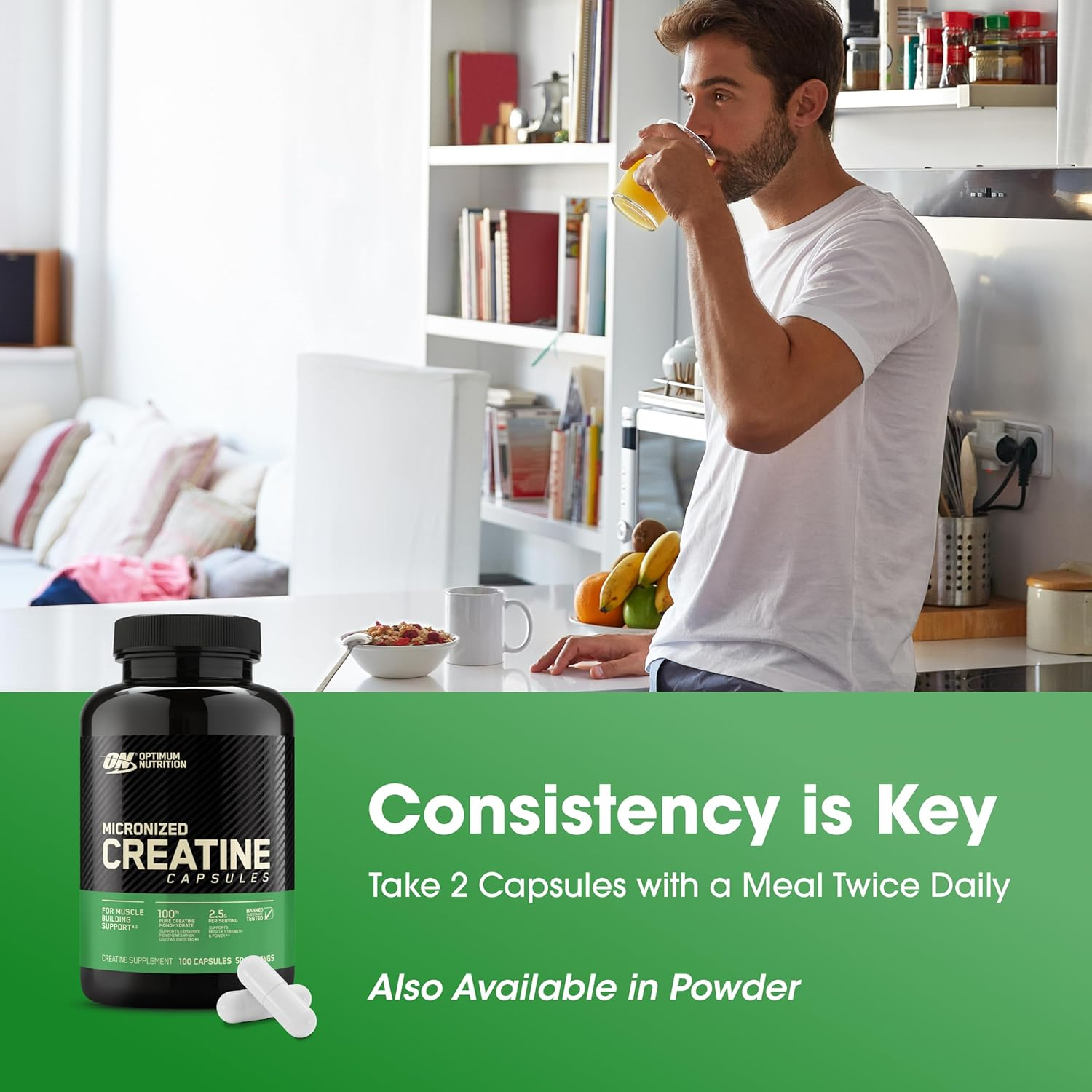 Optimum Nutrition Micronized Creatine Capsules 100 Capsules (1.25 g per Capsule)