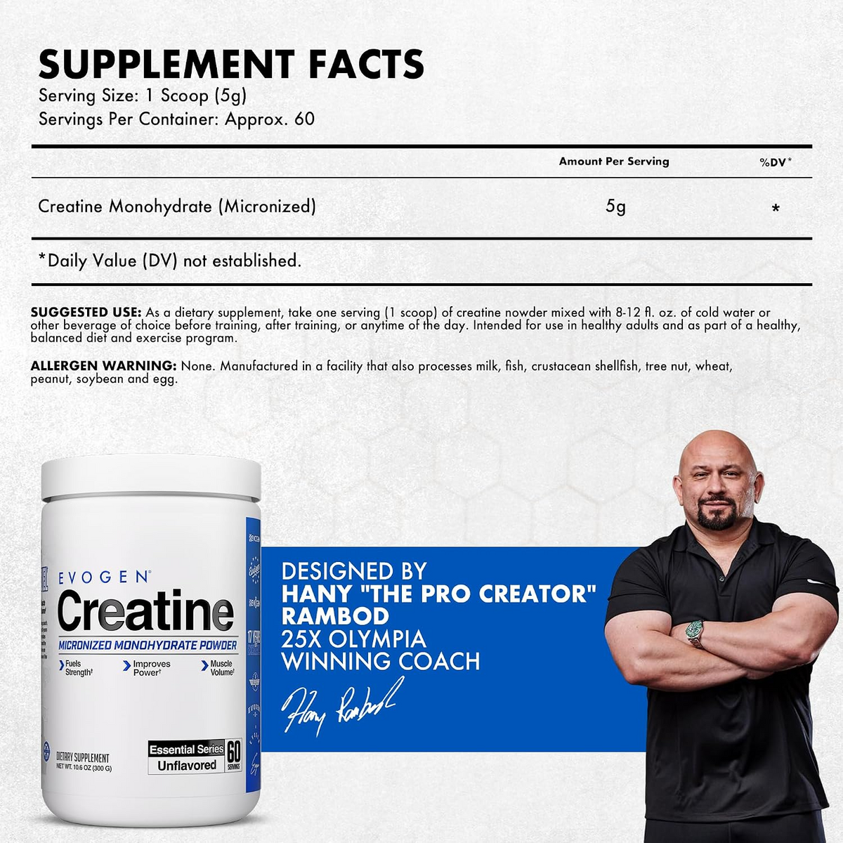 Evogen Creatine Monohydrate Micronized Unflavored 60 Servings 300g