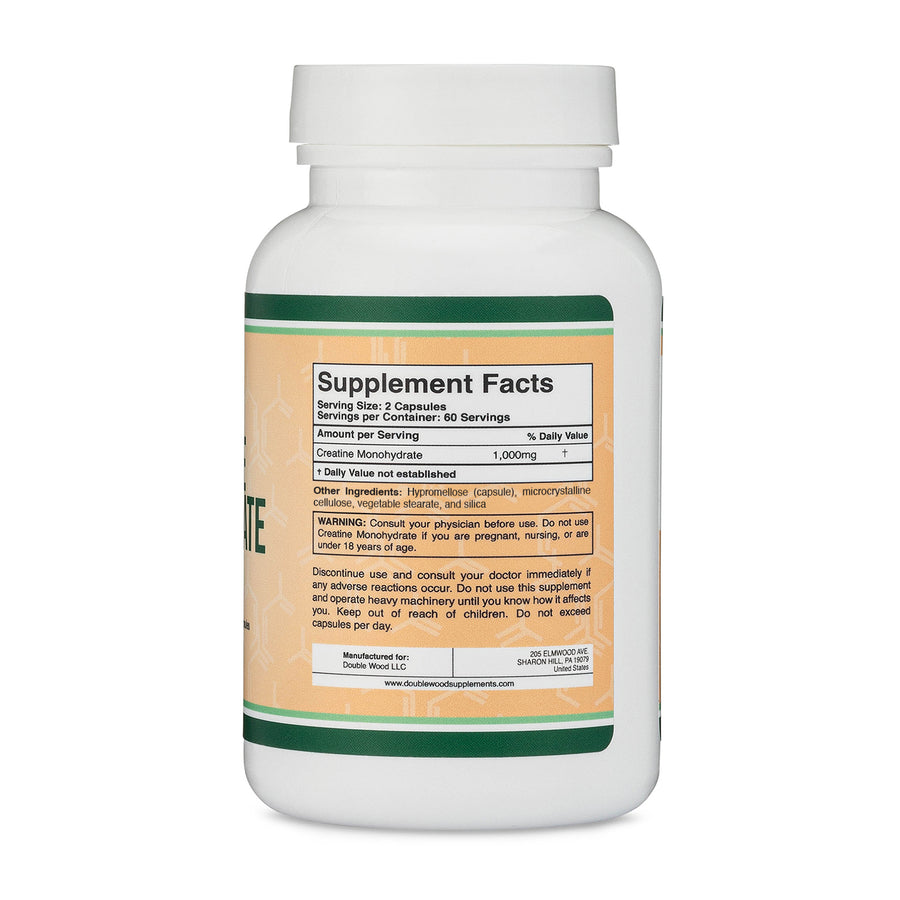 Double Wood Creatine Monohydrate Capsules 1000mg - 120 Count