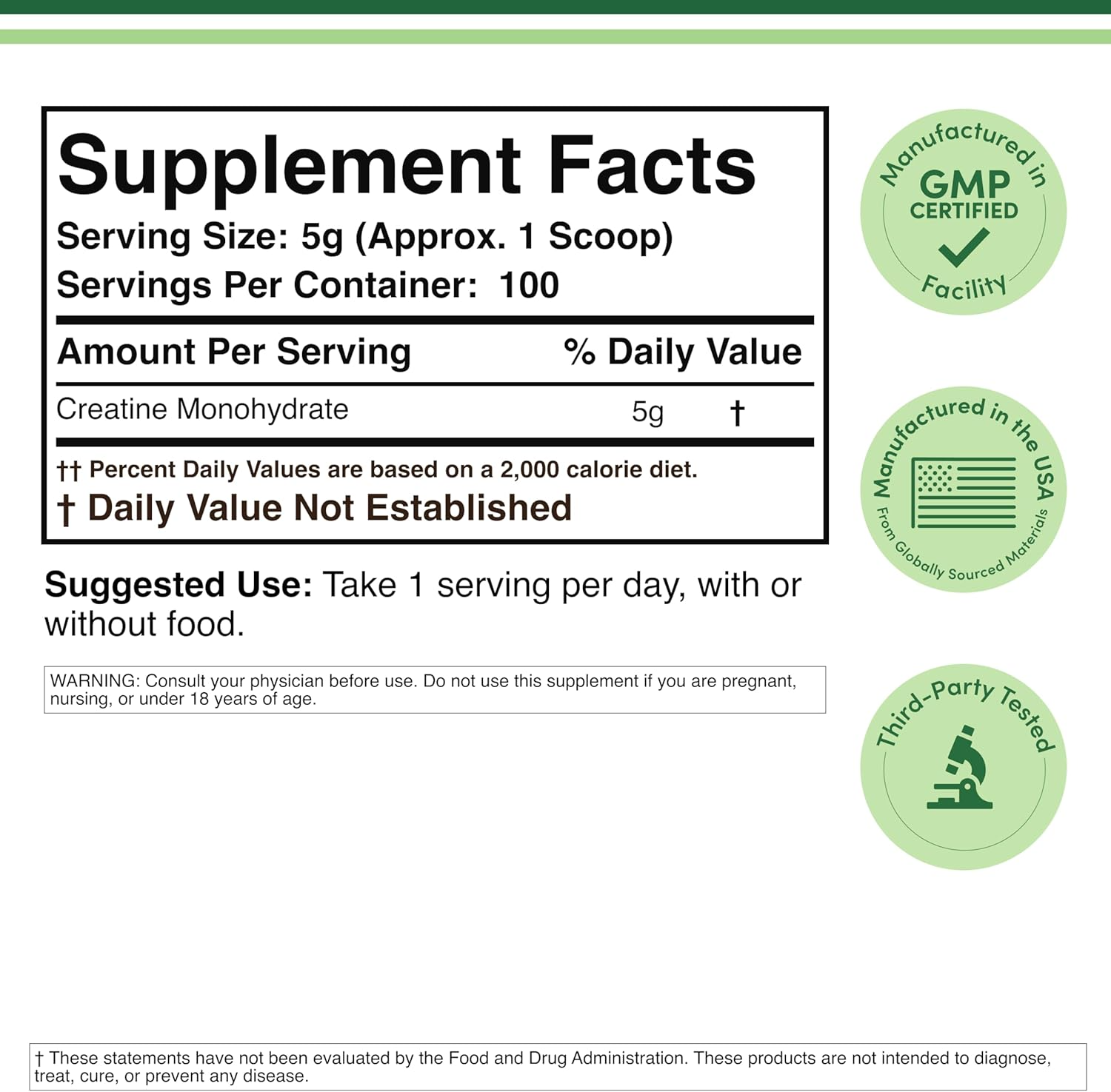 Double Wood Creatine Monohydrate Powder Unflavored 1.1lbs (500g)