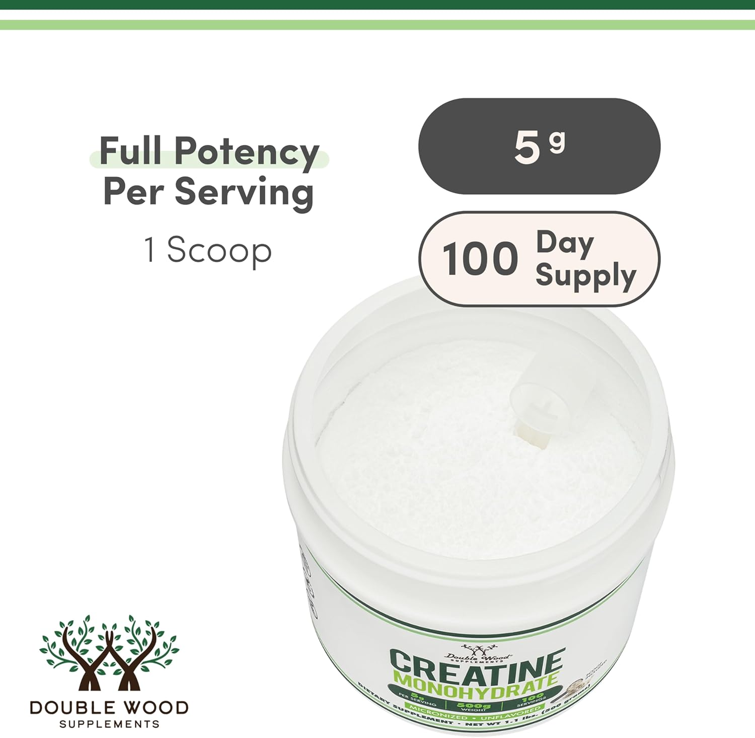 Double Wood Creatine Monohydrate Powder Unflavored 1.1lbs (500g)