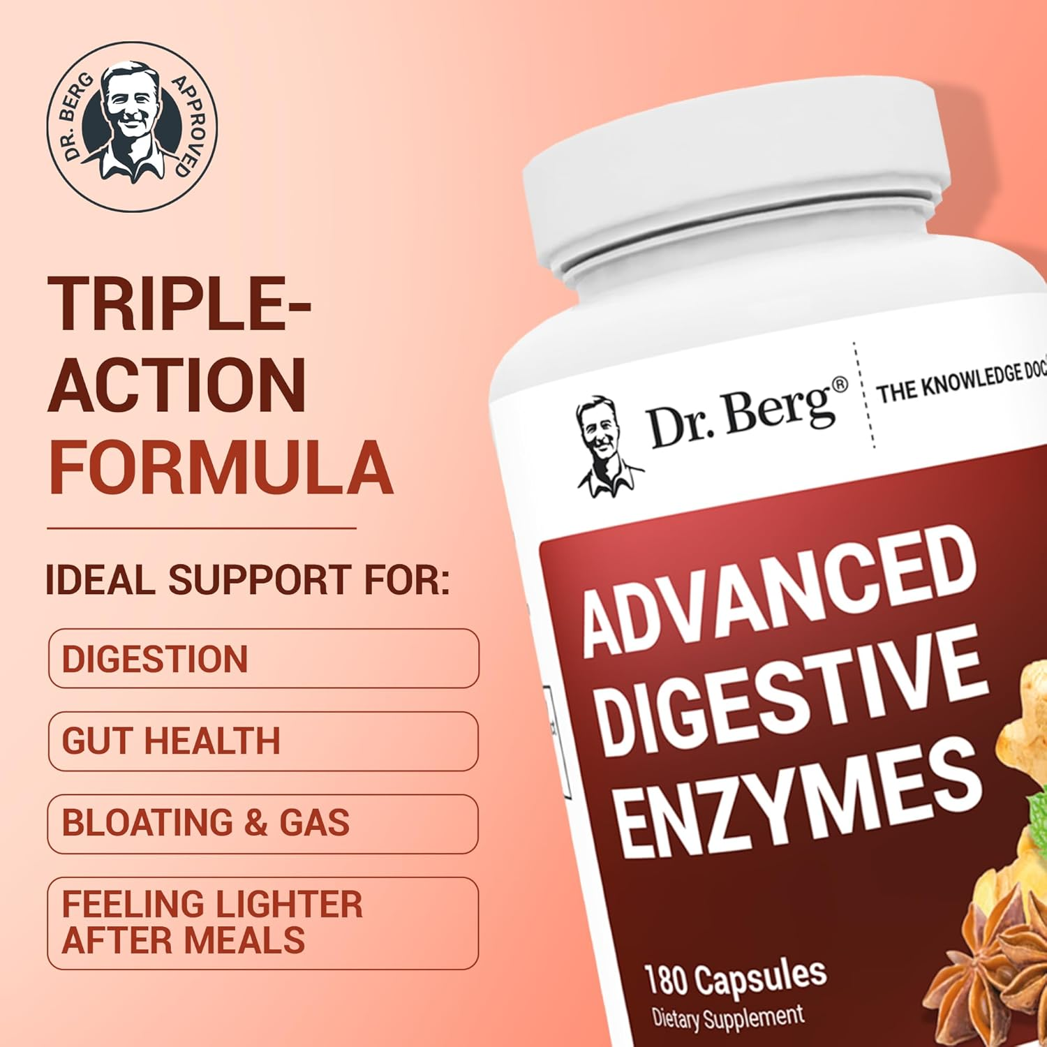 Dr. Berg Advanced Digestive Enzymes with Apple Cider Vinegar 180 Capsules