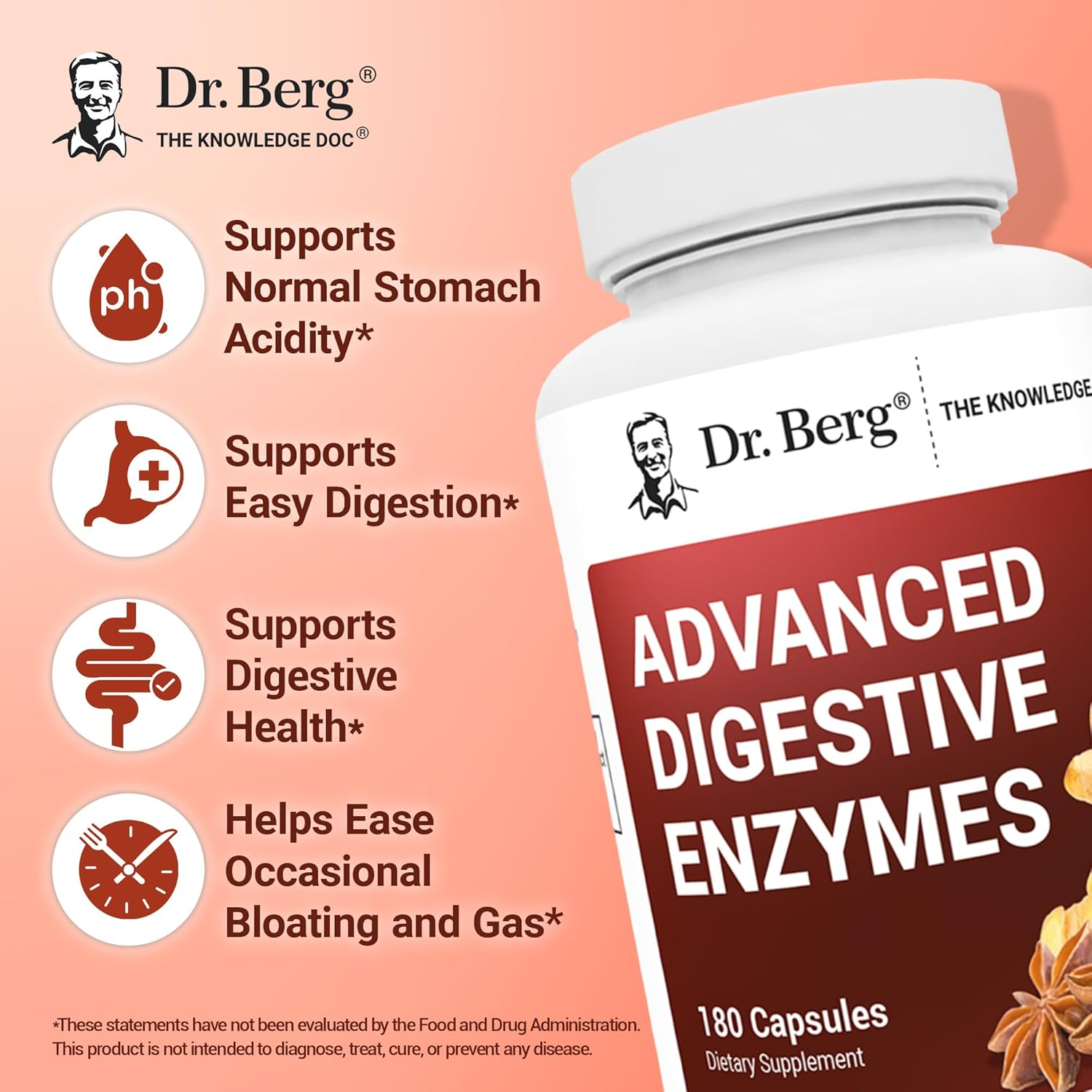 Dr. Berg Advanced Digestive Enzymes with Apple Cider Vinegar 180 Capsules