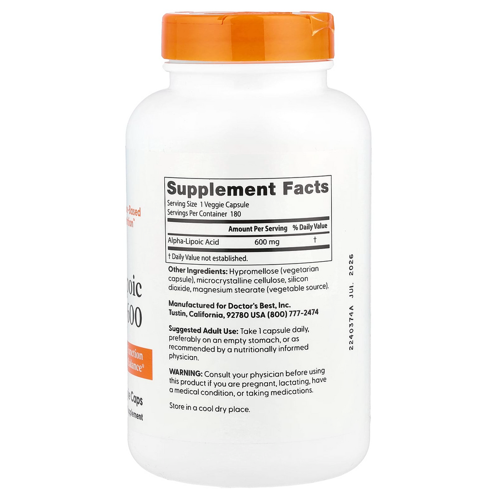 Doctor's Best Alpha-Lipoic Acid 600 600 mg, 180 Veg Caps