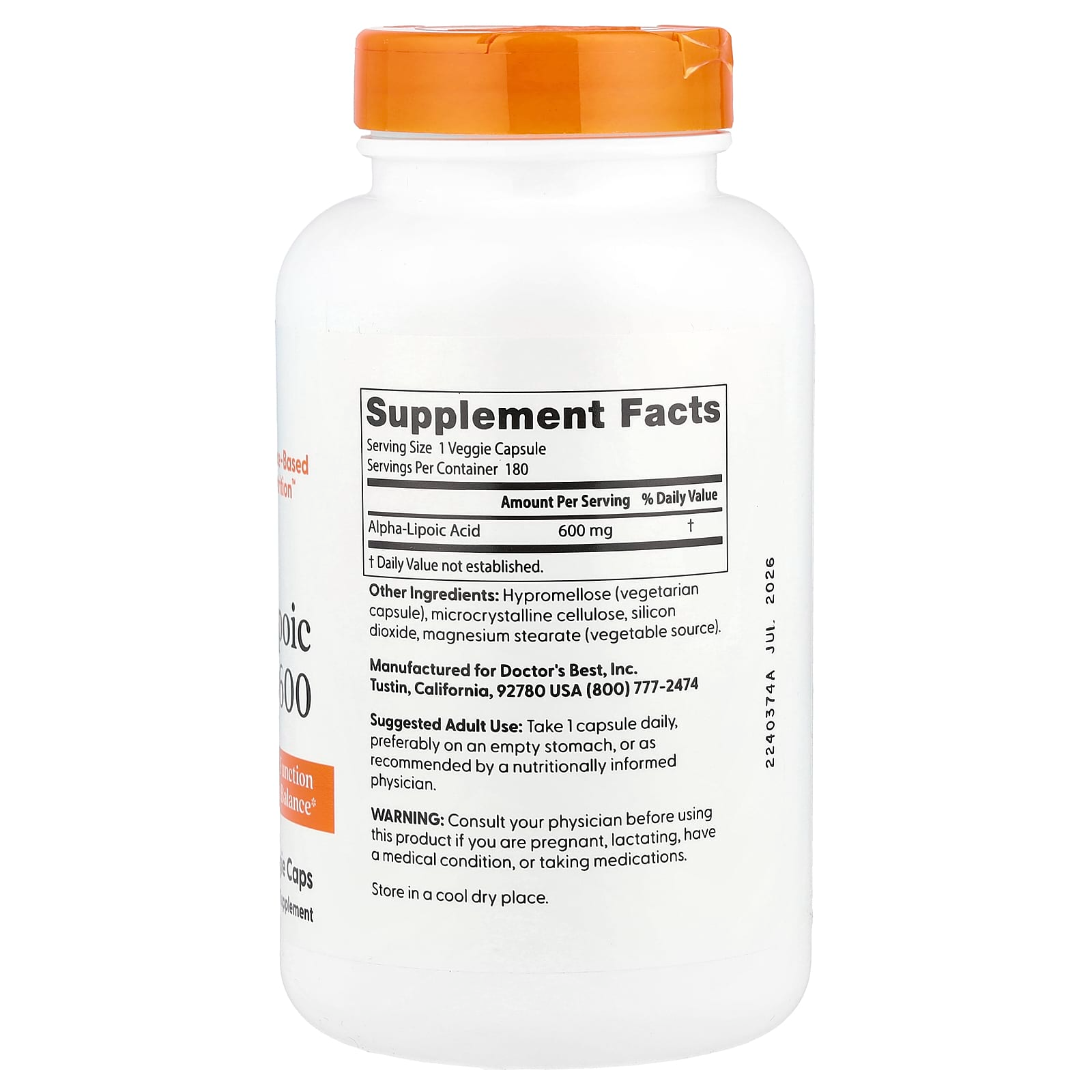 Doctor's Best Alpha-Lipoic Acid 600 600 mg, 180 Veg Caps