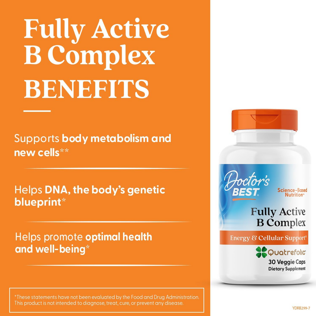 Doctor's Best Fully Active B Complex with Quatrefolic®, 30 Veggie Caps