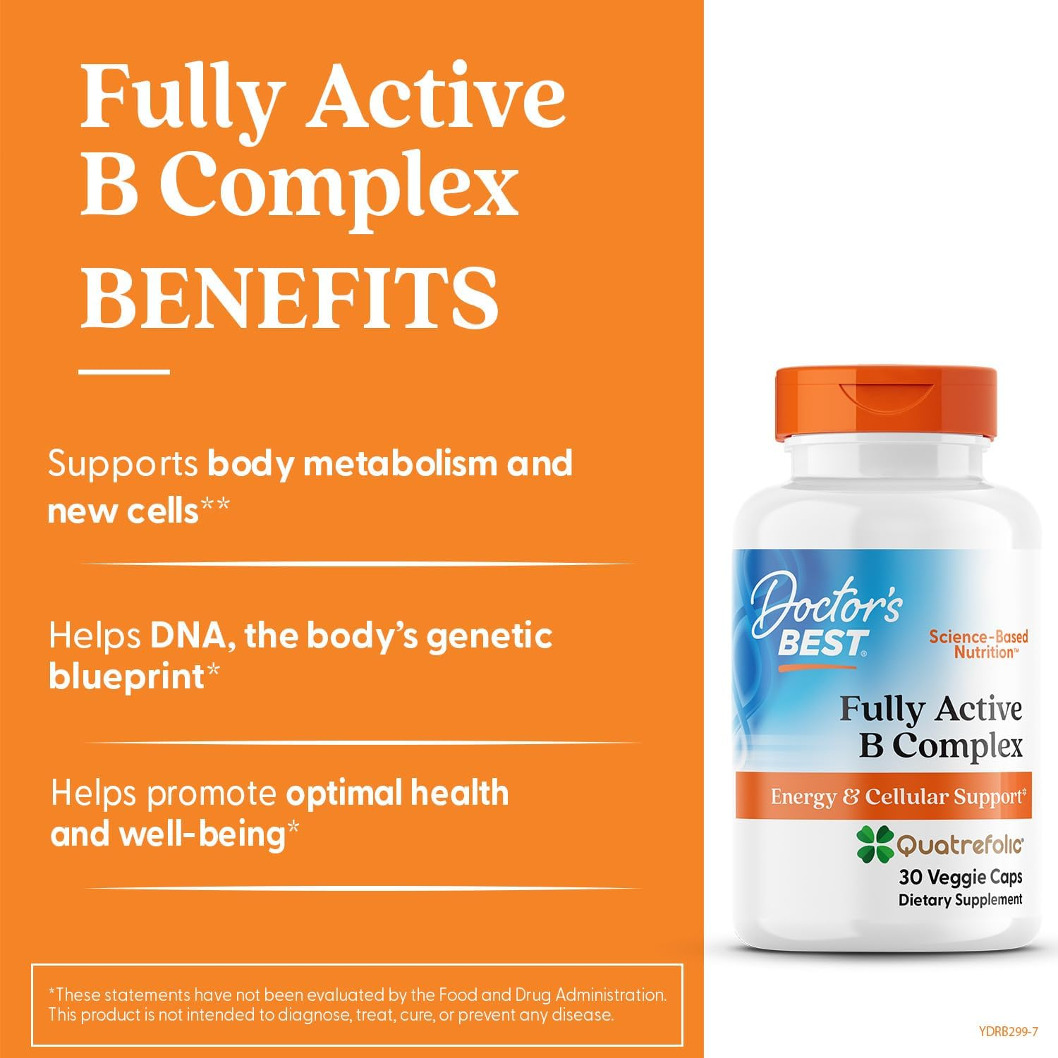 Doctor's Best Fully Active B Complex with Quatrefolic®, 30 Veggie Caps
